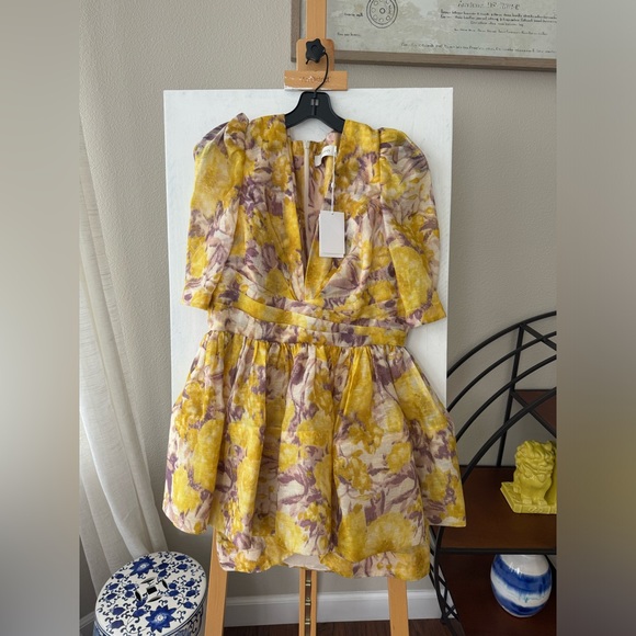 NWT ZIMMERMANN Lavered floral-print linen and silk-blend beblum mini dress sz 3 - Picture 3 of 6